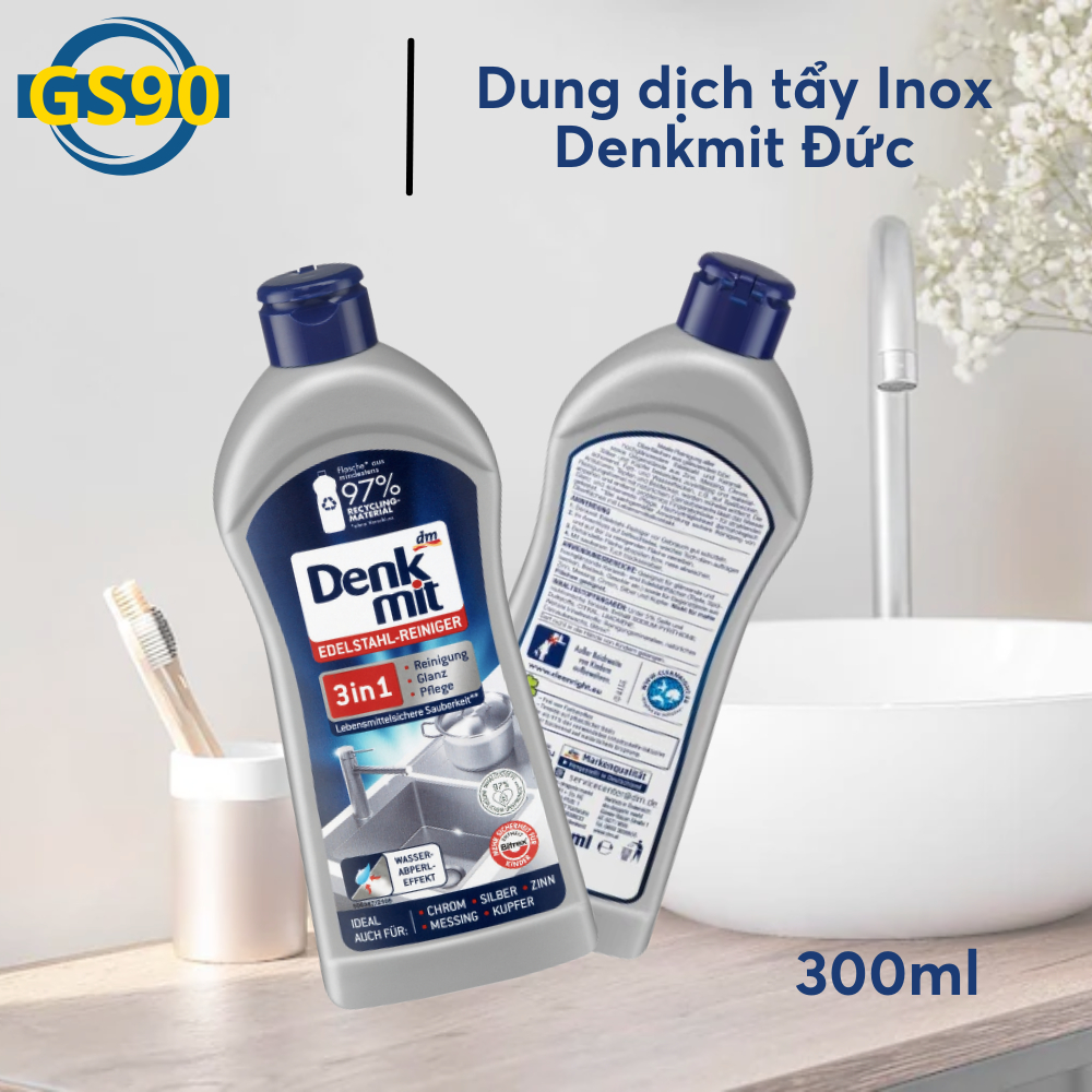 Dung dịch vệ sinh tẩy rửa inox, bồn rửa chén bát, tẩy dầu mỡ bếp DENKMIT 3IN1 chai 300ml Hàng Đức
