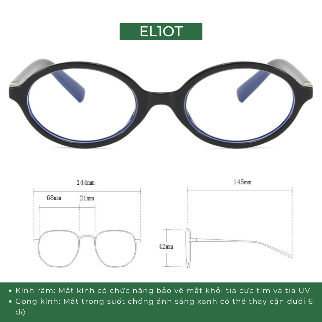 Kính râm bầu dục dáng nhỏ ELIOT Eyewear chất liệu nhựa mắt chống ánh sáng xanh 5632
