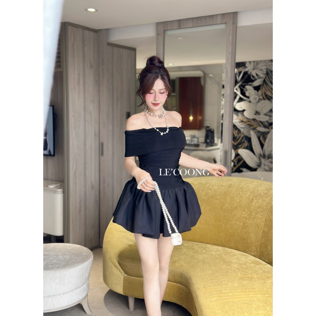 Ảnh Váy Đẹp Dáng Ngắn Chân Váy Bí LECOONG V617 Đầm Tiểu Thư Trễ Vai 3