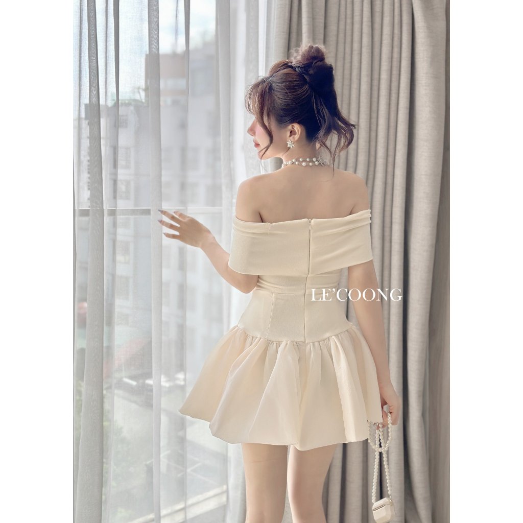 Ảnh Váy Đẹp Dáng Ngắn Chân Váy Bí LECOONG V617 Đầm Tiểu Thư Trễ Vai 4