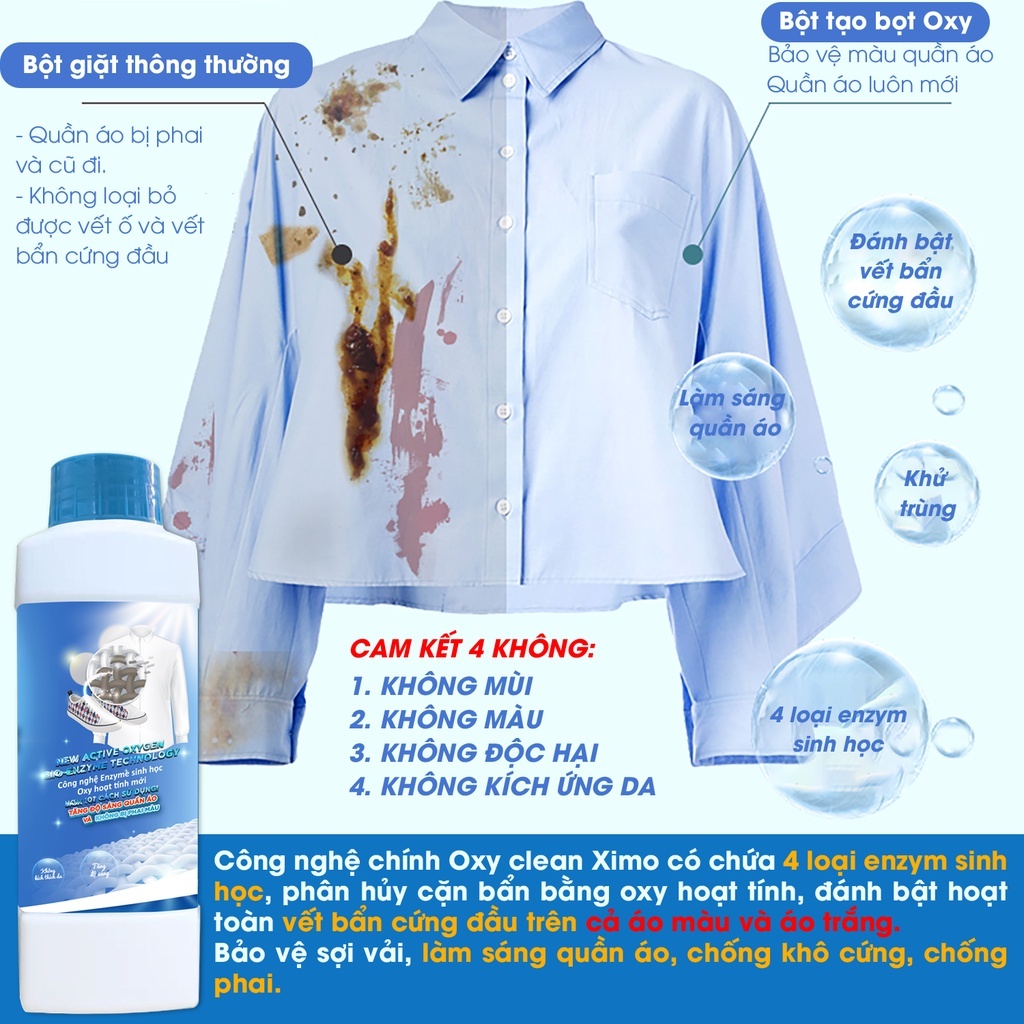 Bột tẩy vết bẩn đa năng Ximo giúp trắng quần áo, đồ gia dụng - sạch như mới 350g