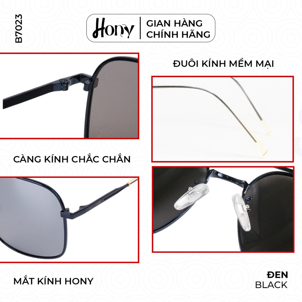 Kính râm Nam thời trang HONY, tròng xám viền kim loại sang trọng thời thượng B7023