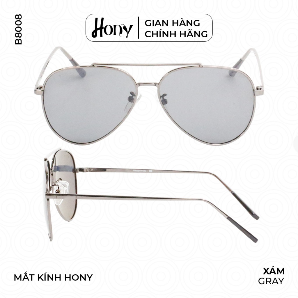 Kính râm Nam thời trang HONY, tròng viền kim loại xám cổ điển B8008