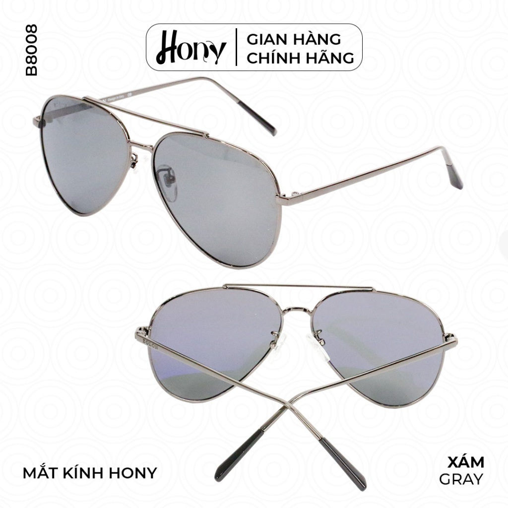 Kính râm Nam thời trang HONY, tròng viền kim loại xám cổ điển B8008