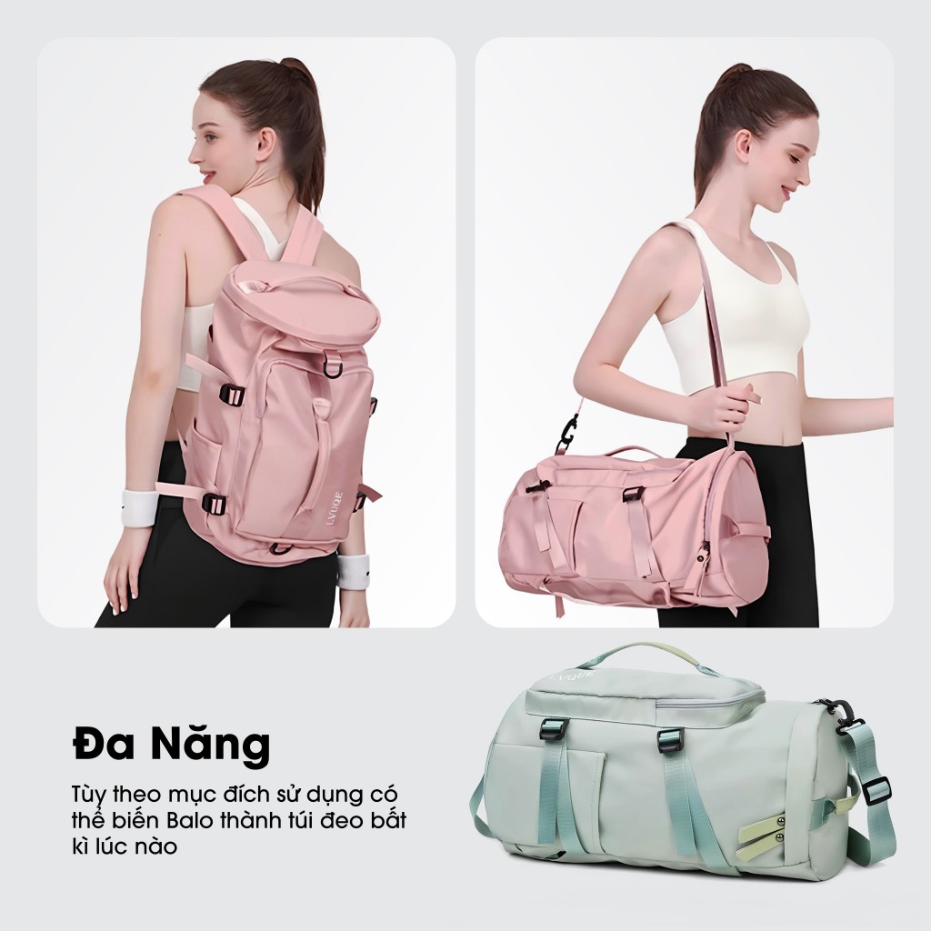 Balo Kiêm Túi Đeo Du Lịch VLQUE Đa Năng, Dày Dặn, Chống Thấm Nước, Có Ngăn Để Giày, Thời Trang - BaloLVQUE