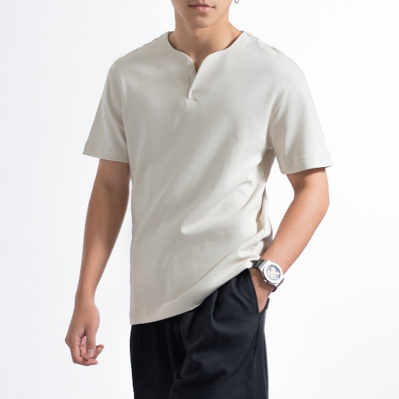 Áo thun tay ngắn cổ tròn xẻ V nam nữ LADOS-19141 cotton interlock 250gsm dày dặn, đơn giản thanh lịch | BigBuy360 - bigbuy360.vn
