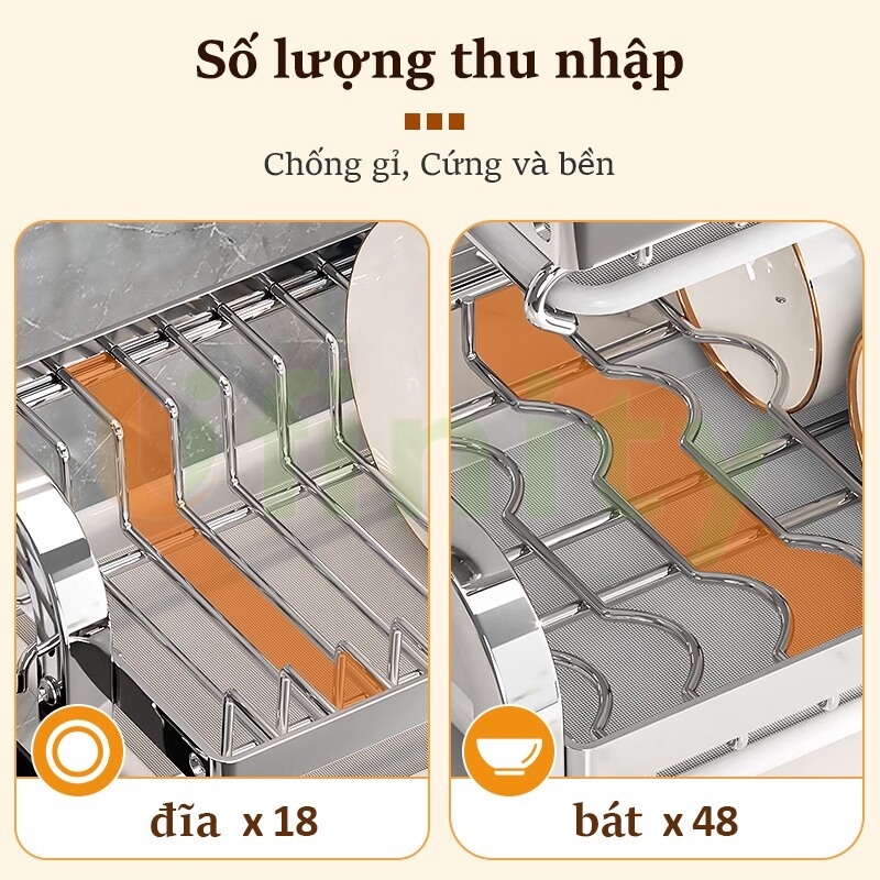 Lifinity INOX Kệ Để Chén Bát Đĩa Thông Minh Đa Năng 42/53cm 2/3 Tầng Kèm Khay Đựng