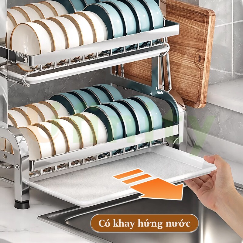 Lifinity INOX Kệ Để Chén Bát Đĩa Thông Minh Đa Năng 42/53cm 2/3 Tầng Kèm Khay Đựng