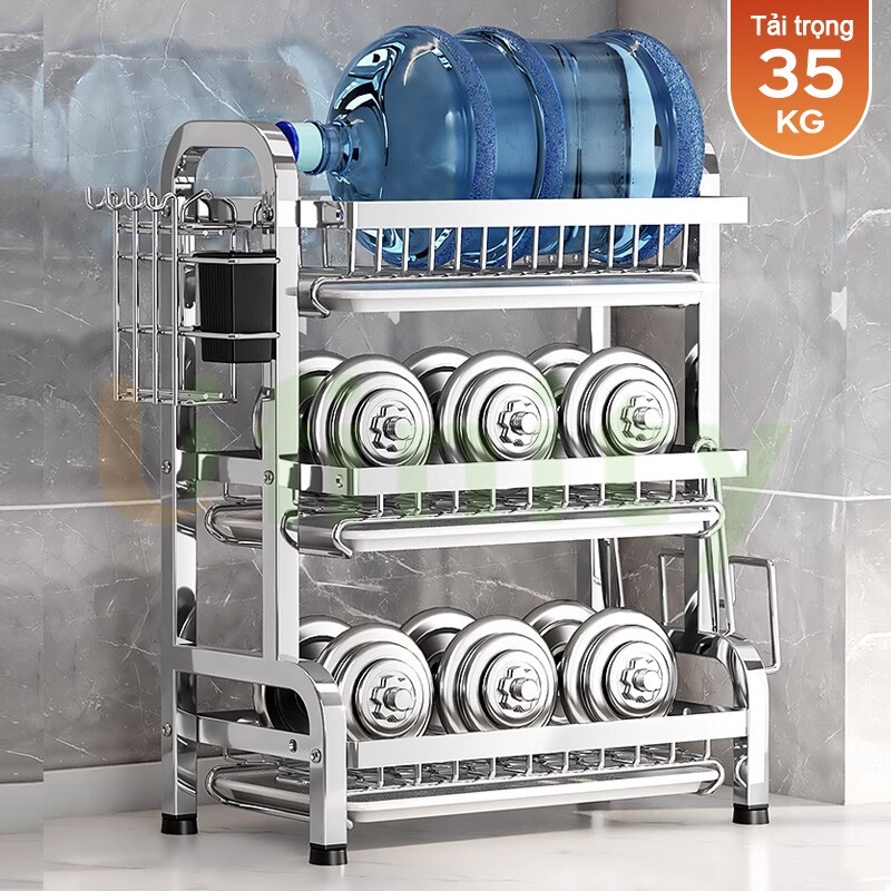 Lifinity INOX Kệ Để Chén Bát Đĩa Thông Minh Đa Năng 42/53cm 2/3 Tầng Kèm Khay Đựng