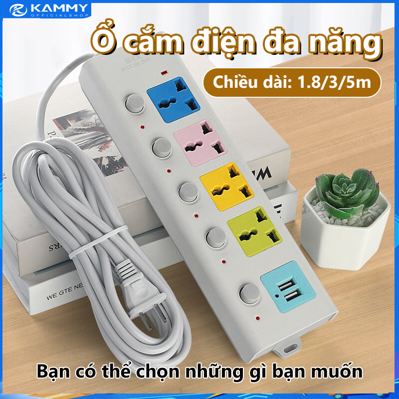 【🔥HCM/24H】Ổ cắm điện đa năng 7 Cổng Sạc USB 2 Cáp USB 3 Và 5M Dây Cáp ...