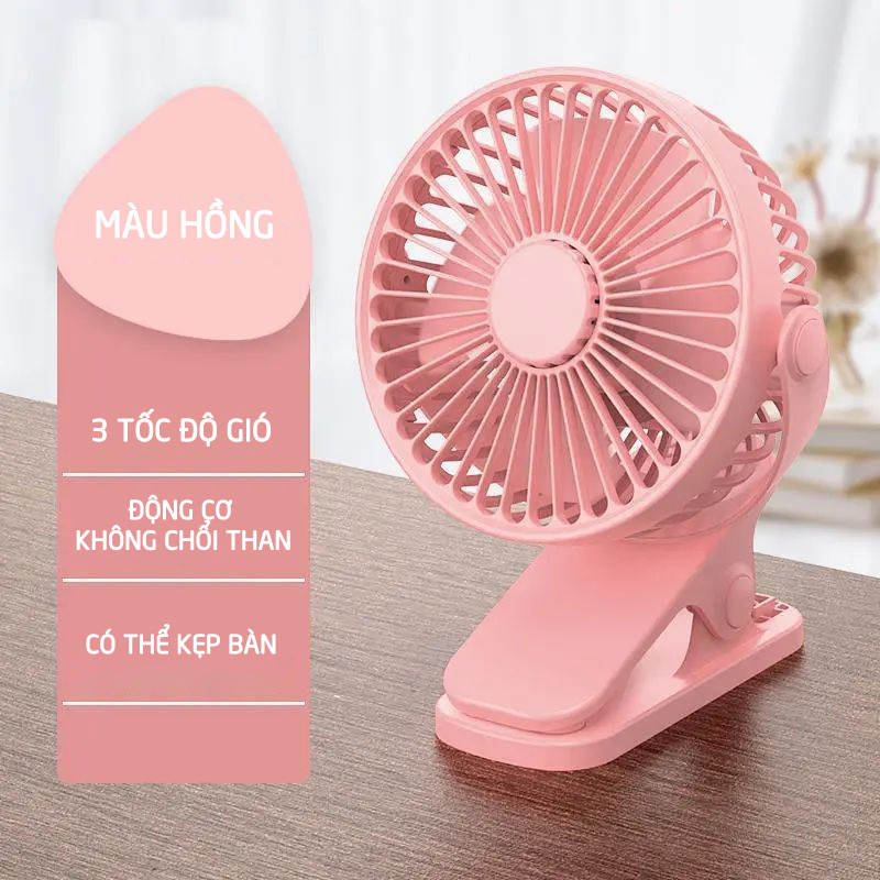 sạc và Pin tích điện)Quạt tích điện mini để bàn - Quạt kẹp bàn xoay 360 (Kèm dây