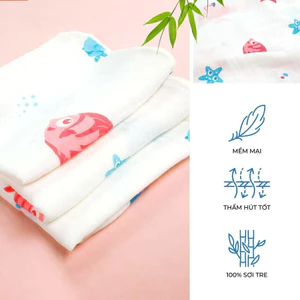Khăn sợi tre 110x125cm 100% Cellulose - An toàn cho bé, không gây kích ứng da, mềm mịn [hàng siêu thị]
