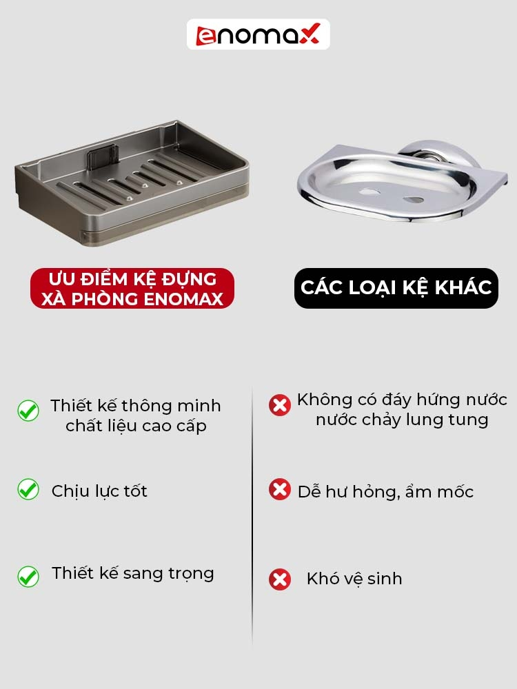 Ảnh Khay để xà phòng Enomax dán tường đa năng, chất liệu nhôm hàng không chống gỉ sét, bảo hành 10 năm (Eno 0180) 4