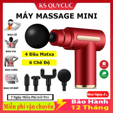 Máy massage cầm tay mini - Súng massage cầm tay đấm lưng mát xa trị liệu cổ vai gáy 4 đầu 6 chế độ, hàng tốt.