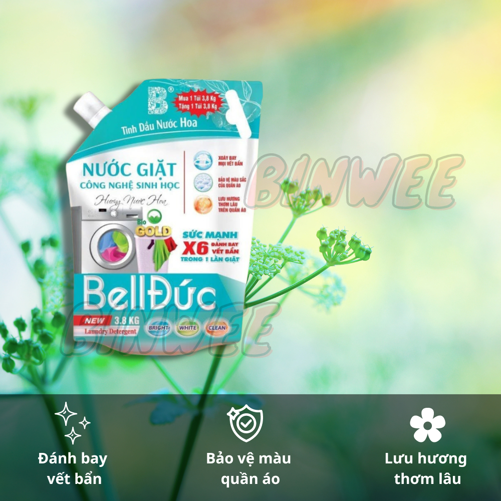 Nước giặt size lớn Bell Đức 3,8 L , công nghệ sinh học, không gây kích ứng da, diệt khuẩn 99,9%, mùi hương hấp dẫn