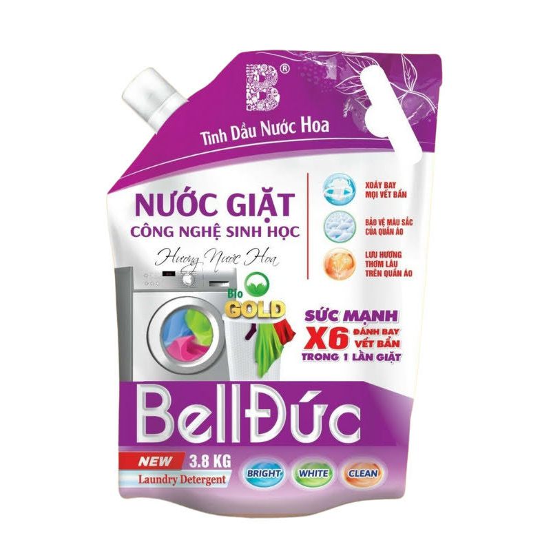 Nước giặt size lớn Bell Đức 3,8 L , công nghệ sinh học, không gây kích ứng da, diệt khuẩn 99,9%, mùi hương hấp dẫn