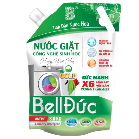 Nước giặt size lớn Bell Đức 3,8 L , công nghệ sinh học, không gây kích ứng da, diệt khuẩn 99,9%, mùi hương hấp dẫn