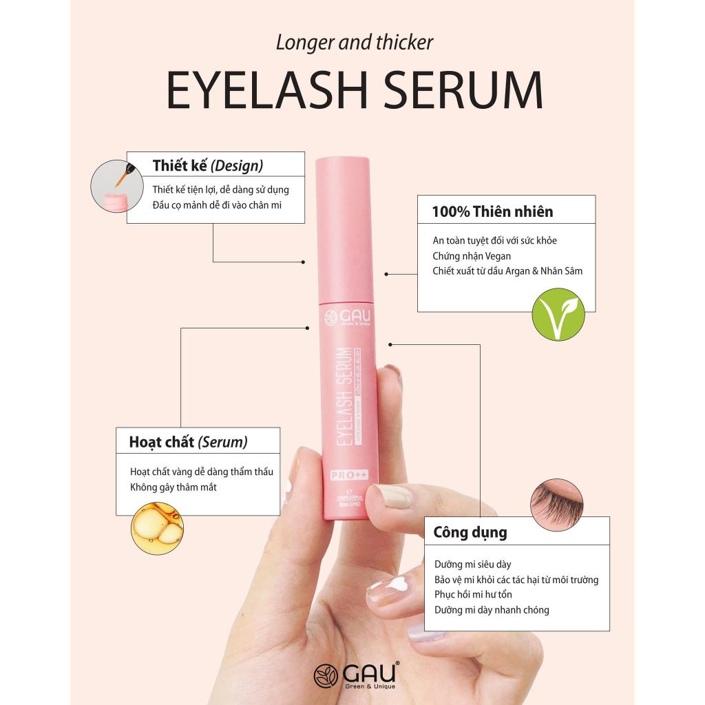 Tinh chất Dưỡng Kích Mọc Dày Dài Lông Mi Lông Mày Tự nhiên GAU Eyelash Serum 10ml Siêu hiệu quả