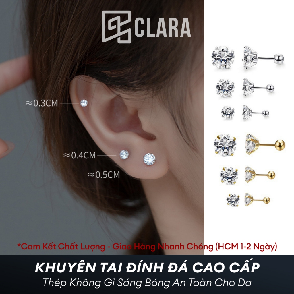 Khuyên tai đá. Bông tai kim cương. Hoa tai nữ đính đá cao cấp các size (1chiếc) - Clara