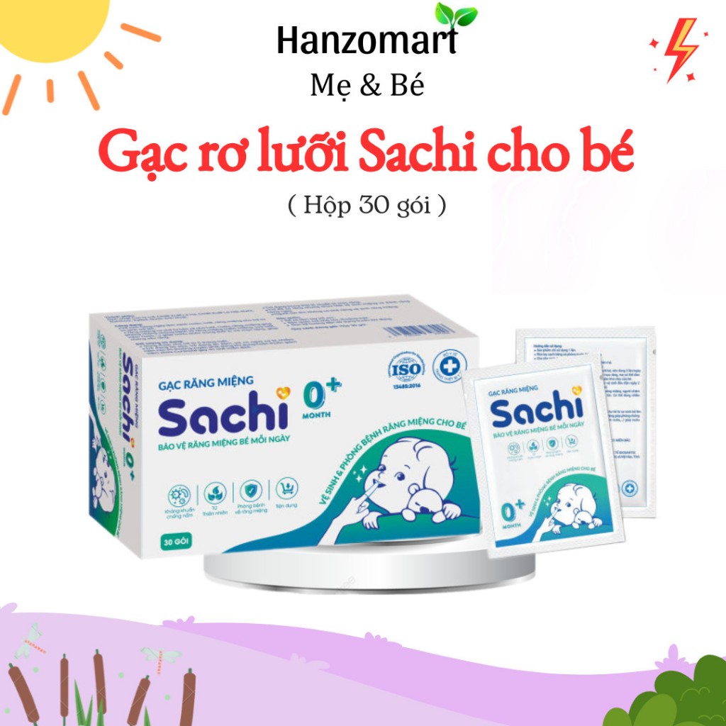 Gạc rơ lưỡi Sachi dịch chiết lá hẹ - Vệ sinh răng miệng cho bé hanzomart