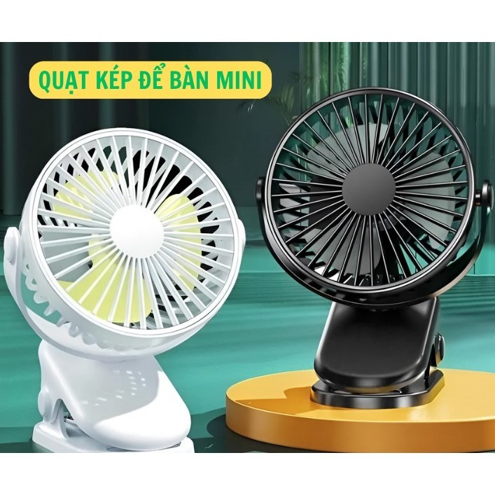 Quạt mini kẹp để bàn sạc tích điện không chổi than chạy cực êm nhiều màu sắc My Home DN036