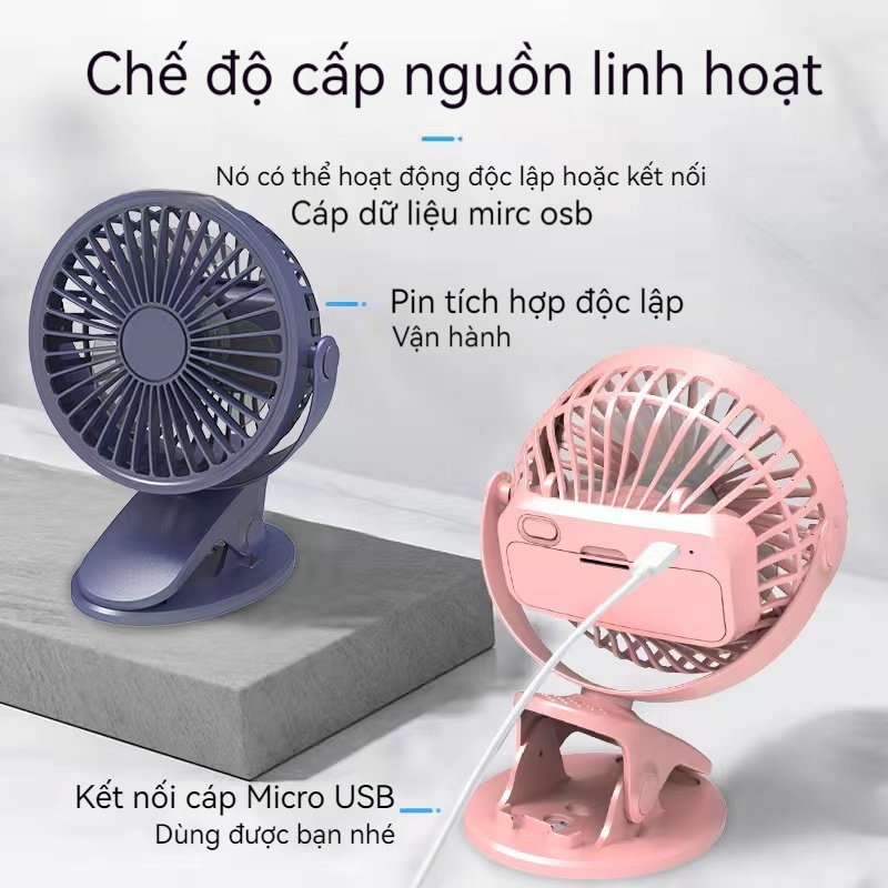 Quạt mini kẹp để bàn sạc tích điện không chổi than chạy cực êm nhiều màu sắc My Home DN036