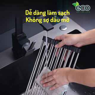 Giá inox gác bồn rửa chén đựng bát đĩa tiện lợi ECO, Giá đựng hoa quả đa năng chất liệu inox 304