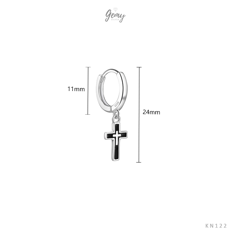 Khuyên tai tròn nam bạc s925 thiết kế hình chữ thập thánh giá đen 2 cá tính unisex (1 chiếc) KN122 | GEMY SILVER