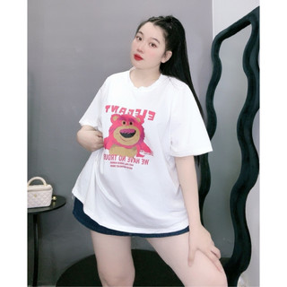 Áo Thun Bigsize.Conho Form Rộng Tay Ngắn Basic In Hình Gấu Hồng Vải Cotton Thời Trang Unisex A58