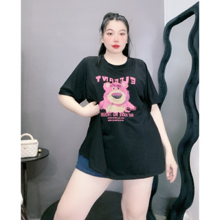 Áo Thun Bigsize.Conho Form Rộng Tay Ngắn Basic In Hình Gấu Hồng Vải Cotton Thời Trang Unisex A58