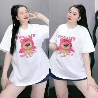 Áo Thun Bigsize.Conho Form Rộng Tay Ngắn Basic In Hình Gấu Hồng Vải Cotton Thời Trang Unisex A58