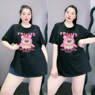 Áo Thun Bigsize.Conho Form Rộng Tay Ngắn Basic In Hình Gấu Hồng Vải Cotton Thời Trang Unisex A58