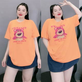 Áo Thun Bigsize.Conho Form Rộng Tay Ngắn Basic In Hình Gấu Hồng Vải Cotton Thời Trang Unisex A58