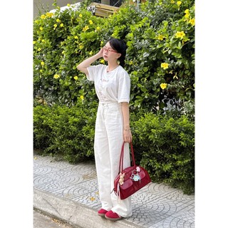 Quần jeans trắng nữ ống suông trơn basic - 247store- Qjeantron7448_P0K12