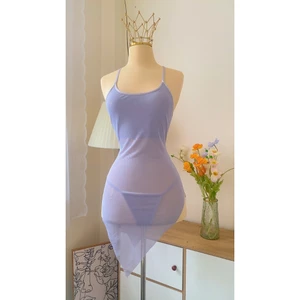 SX951 - Váy ngủ 2 dây sexy ren xuyên thấu tặng kèm chíp lọt khe cùng màu