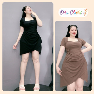 Đầm bigsize cổ nữ hoàng tay ngắn tà váy chéo tôn dáng chất thun gân co giãn cho bạn 60kg-96kg G658
