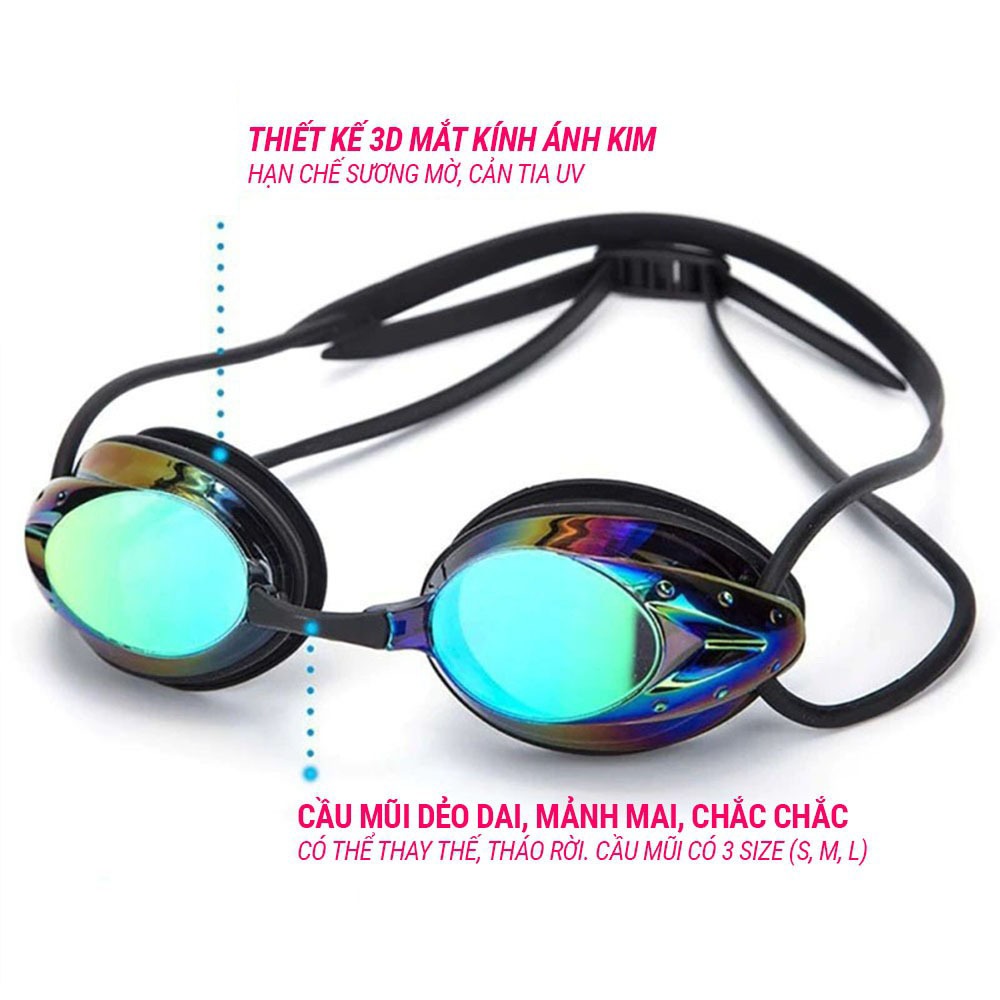 Kính bơi người lớn RG700 mắt tráng gương cao cấp cản tia uv, chống hấp hơi SPORTY