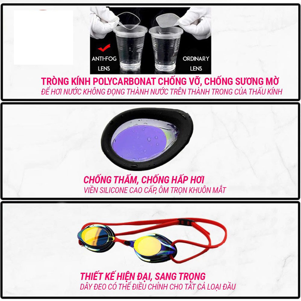 Kính bơi người lớn RG700 mắt tráng gương cao cấp cản tia uv, chống hấp hơi SPORTY