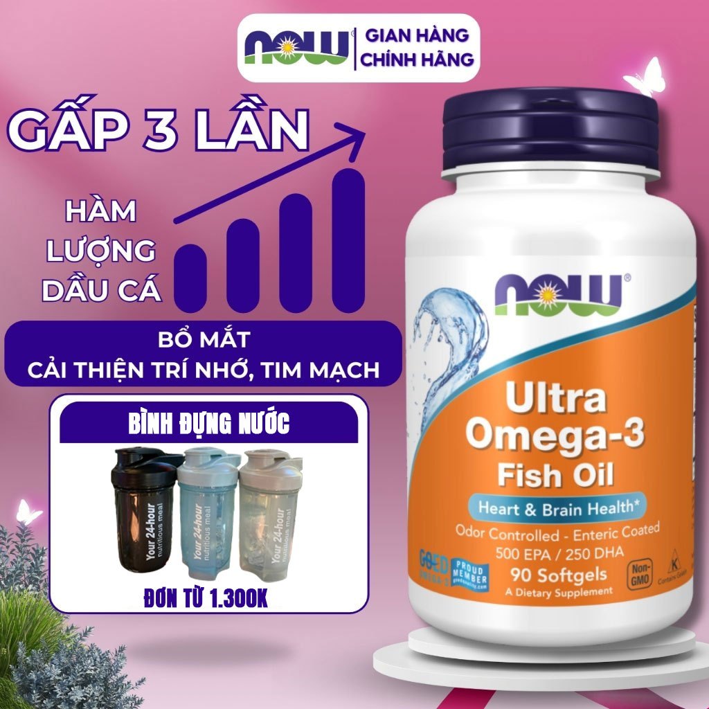 Dầu cá Omega 3 Ultra NOW 500 EPA 250 DHA bổ mắt hỗ trợ sức khỏe tim ...