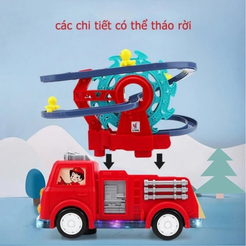 Đồ Chơi Vịt Leo Cầu Thang Cầu Trượt Xe Cứu Hỏa Đồ Chơi Xe Ô Tô Đồ Chơi Chở Đường Đua Có Đèn Nhạc - Đồ Chơi Cho Bé PUKAPI