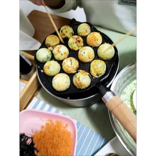 Chảo gang làm bánh 14 lỗ chống dính tay cầm bằng gỗ siêu chắc chắn