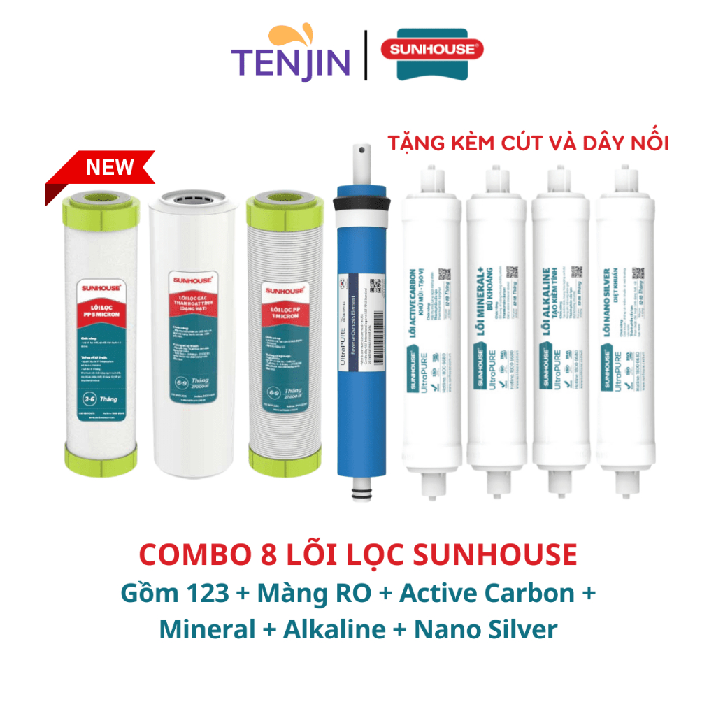 Combo 8 Lõi Lọc Nước SUNHOUSE Mới Cắm Nhanh Chính Hãng Model SHA8818K, SHA8878K, SHA8879K, SHA8858K, SHA8869K