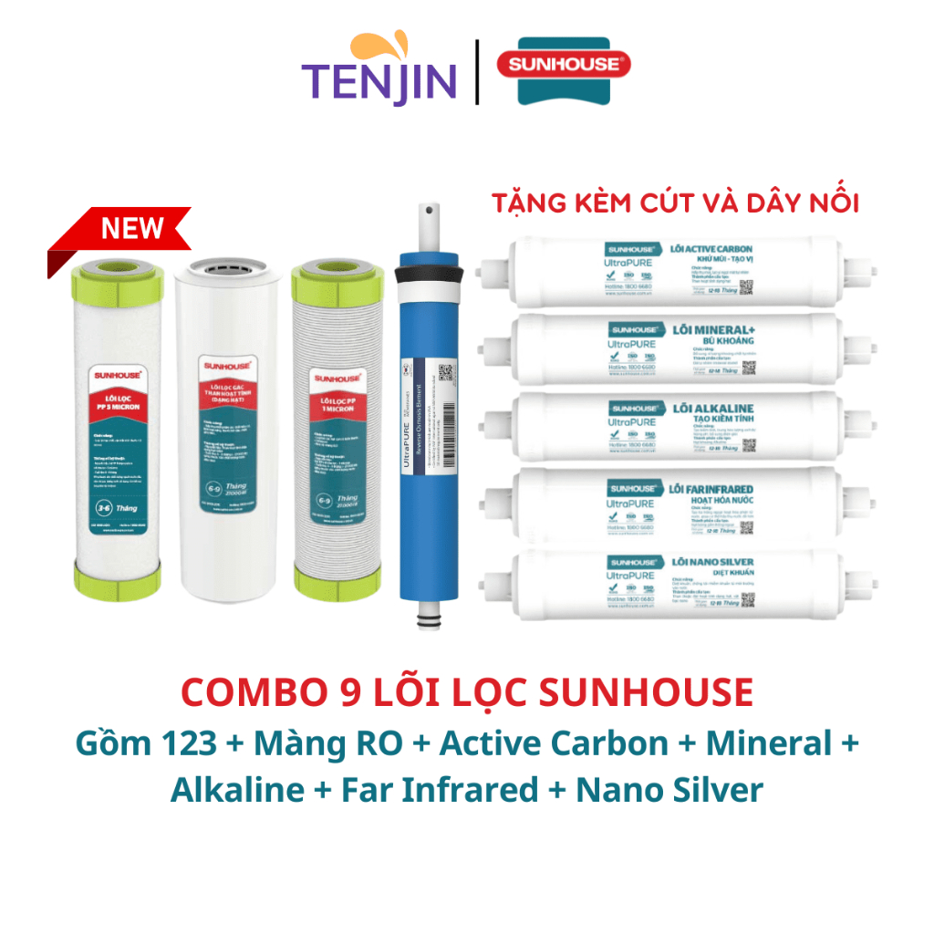 Combo 9 Lõi Lọc Nước SUNHOUSE Mới Cắm Nhanh Chính Hãng Model SHA8859K, SHA8889K, SHA8838K, SHA8839K, SHA8859KV, SHA8869K