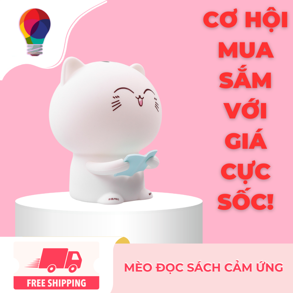 Đèn ngủ cảm ứng Mèo đọc sách silicone - Quà tặng,trang trí