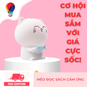 Đèn ngủ cảm ứng Mèo đọc sách silicone - Quà tặng,trang trí