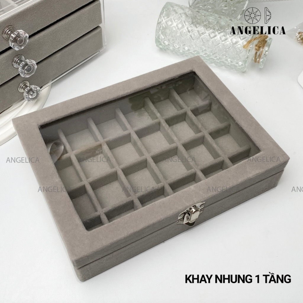 Hộp Đựng Trang Sức 3 Tầng Trong Suốt Mika Khay Nhung Thiết Kế Tinh Xảo Tiện Dụng