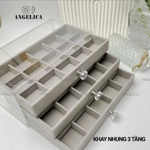 Hộp Đựng Trang Sức 3 Tầng Trong Suốt Mika Khay Nhung Thiết Kế Tinh Xảo Tiện Dụng