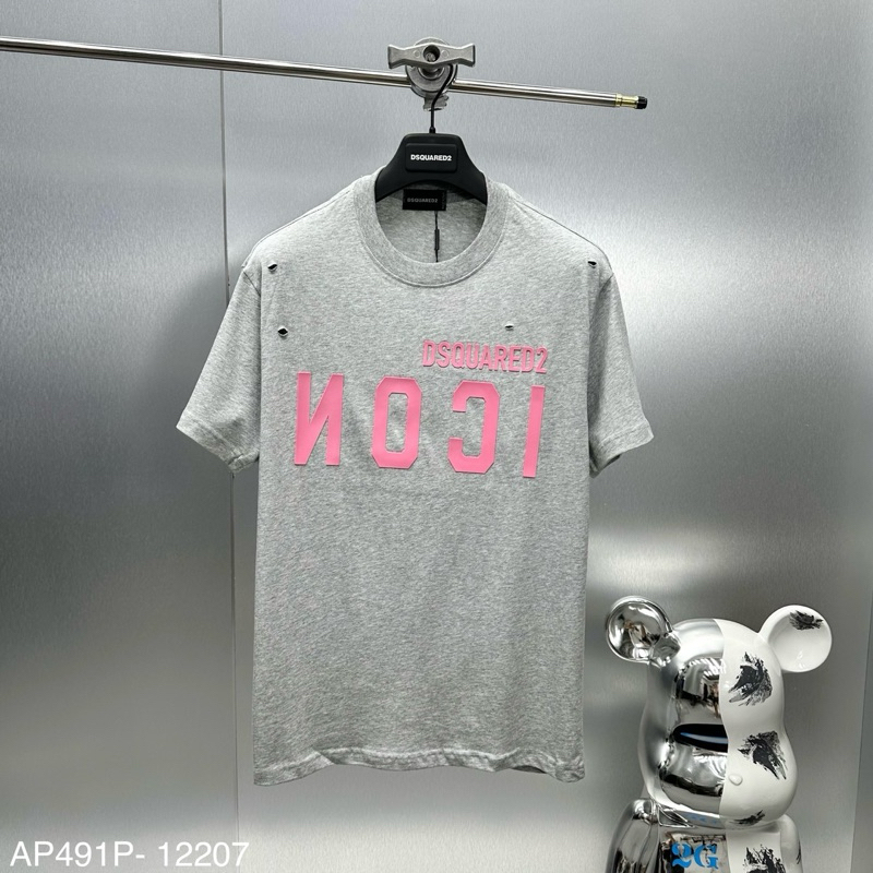 Áo phông nam nữ Premium Cotton DSQ xám xước rách in chữ ICON ngược cao ...