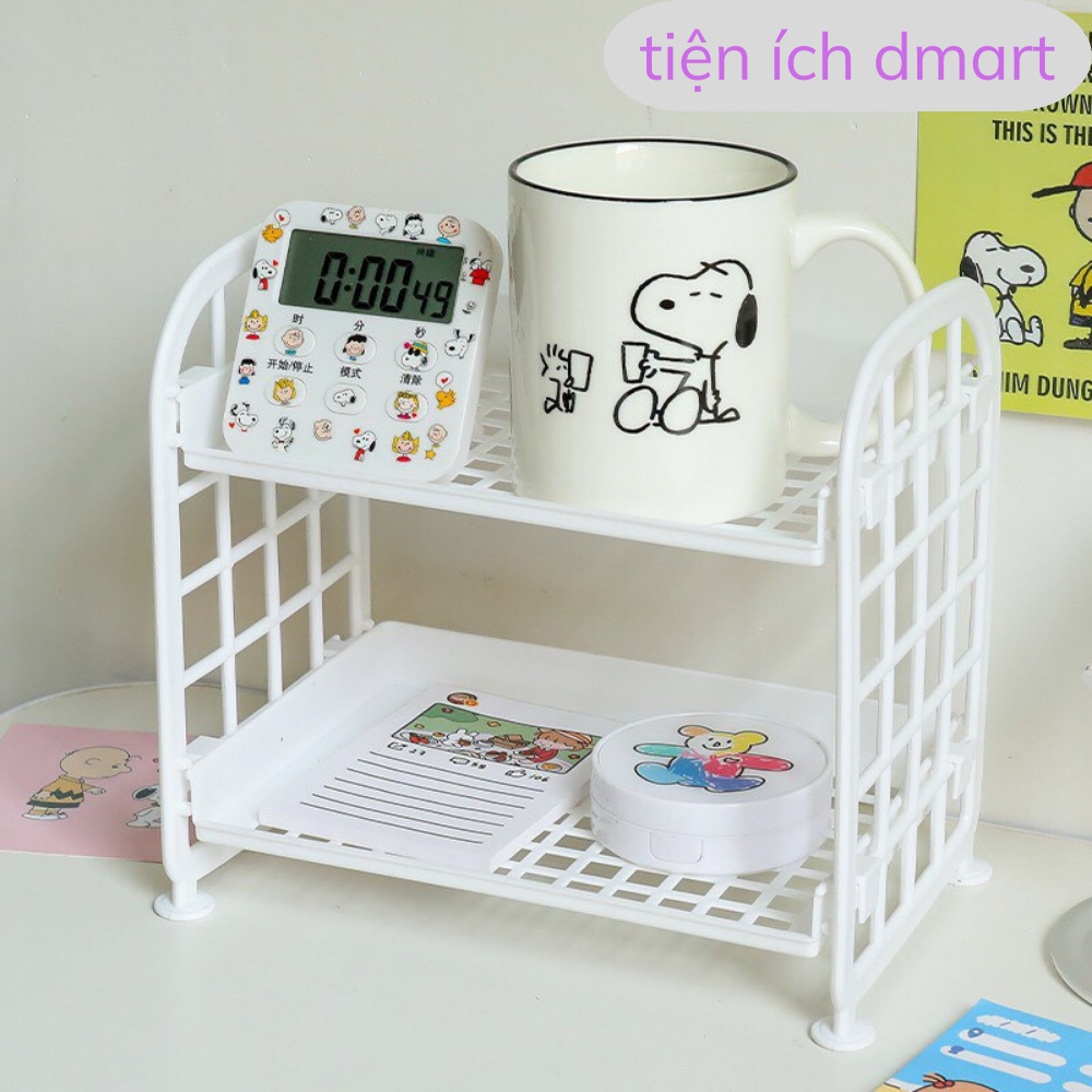 kệ nhựa mini 2 tầng haki đựng đồ nhỏ gọn, khay nhựa 2 tầng mini để bàn 4440
