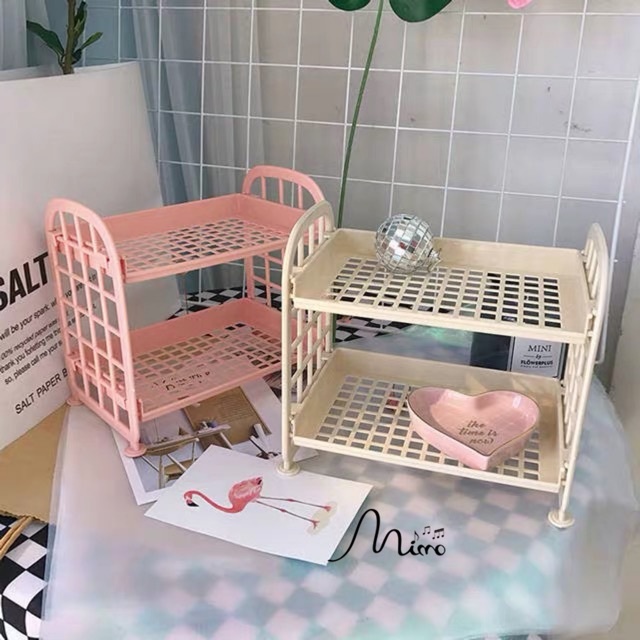 kệ nhựa mini 2 tầng haki đựng đồ nhỏ gọn, khay nhựa 2 tầng mini để bàn 4440